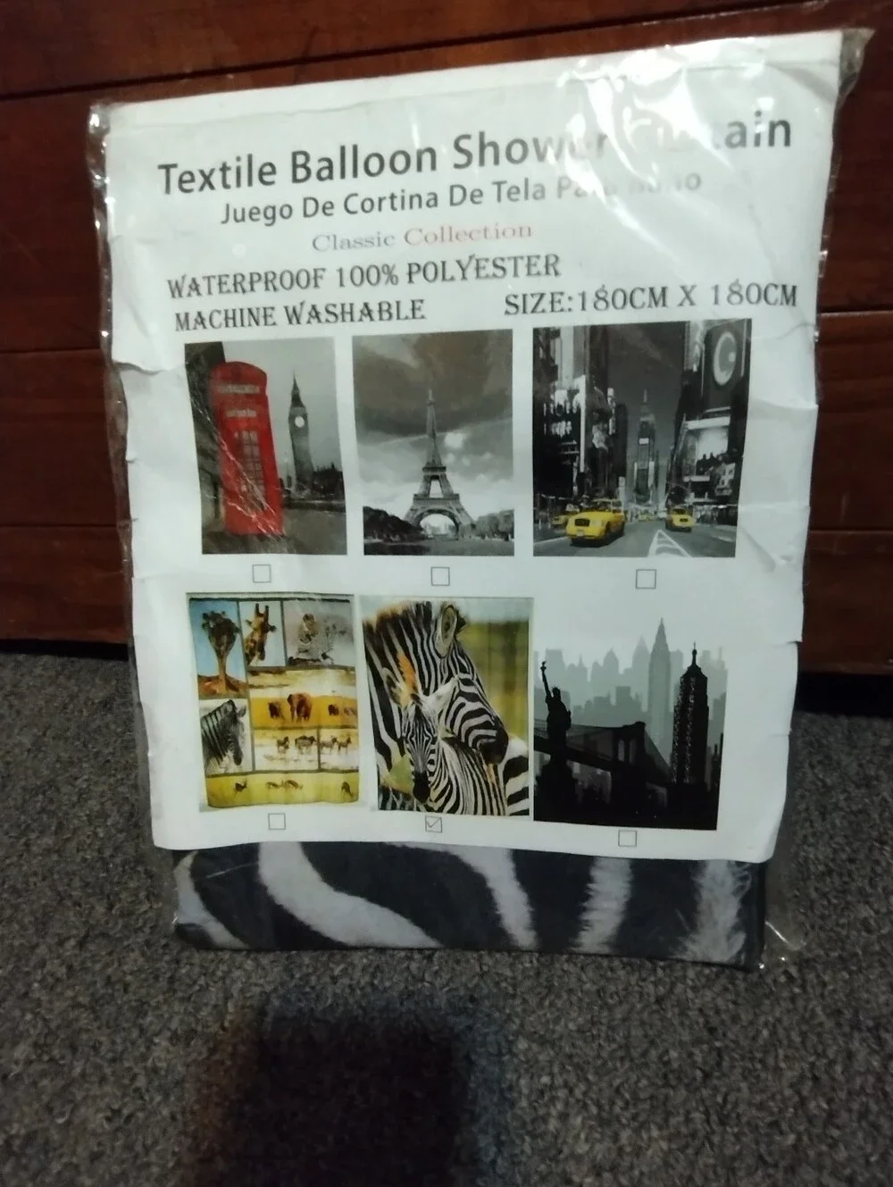 Textile Balloon Shower Curtain Zebra Print Shower Curtain - Black